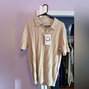 Refinery Republic Cable Knit Sweater Polo Shirt Mens Large Beige. NWT